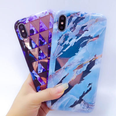 For iphone XS/max Color Laser Pattern Marble IMD TPU Soft Case Glossy Back Cover Electroplating Bling Chrome