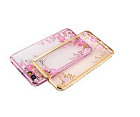 Luxury garden Diamond electroplated tpu cell phone cases cover with Rhinestones flower for iphone x 6 7 8
