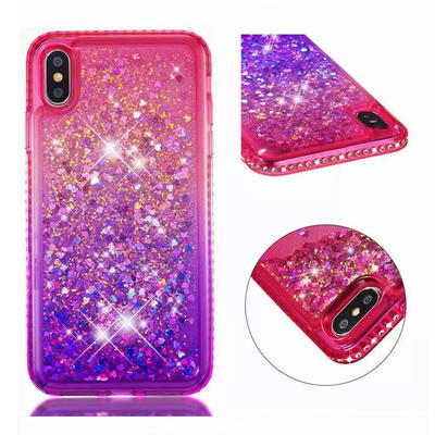 High Quality Liquid Glitter Bling Diamond Liquid Quicksand Phone Case Cell 2 in 1 Shockproof Case for iphone XS MAX