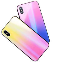 Glossy Laser Aurora plating tempered glass phone Case Back Cover for iphone Xs Protective phone Case