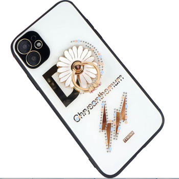 Chaopai D word text is suitable for iPhone 11pro max mobile phone case with creative diamond inlaid Daisy stand xsmax hard shell